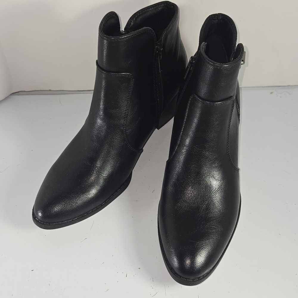 Kim Rogers Novella Black Faux‎ Leather Block Heel Ankle Boots Women's 7.5M